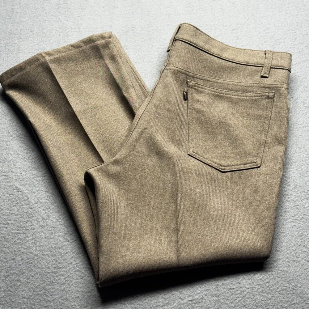 Vintage Levis 517 Sta-Prest Action Slacks Mens 38x29 Tan Polyester Made in USA